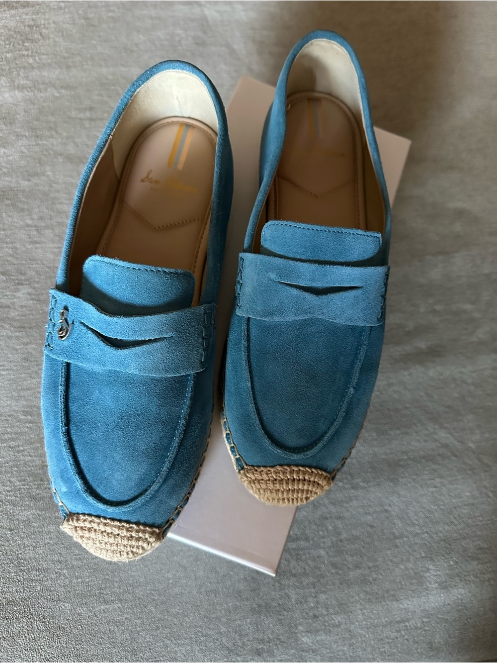 Brand New Sam Edelman Teal Suede Penny Loafers with Woven Toe Size 7.5